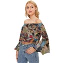 Background Embroidery Pattern Stitches Abstract Off Shoulder Flutter Bell Sleeve Top View2