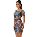 Background Embroidery Pattern Stitches Abstract Fitted Knot Split End Bodycon Dress View2