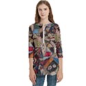 Background Embroidery Pattern Stitches Abstract Women s Zip Front V-Neck 3/4 Sleeve Casual Top Pocket Shirt View1