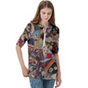 Background Embroidery Pattern Stitches Abstract Women s Zip Front V-Neck 3/4 Sleeve Casual Top Pocket Shirt View3