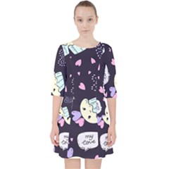 Cupcake Doodle Heart Love Quarter Sleeve Pocket Dress
