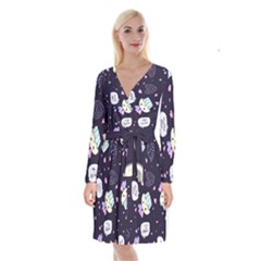 Cupcake Doodle Heart Love Long Sleeve Velvet Front Wrap Dress