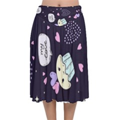 Cupcake Doodle Heart Love Velvet Flared Midi Skirt