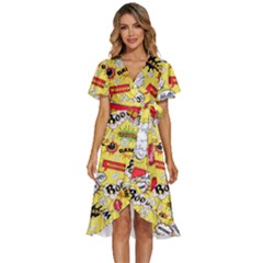 Cartoon Comics Pattern Women s Kimono Wrap Satin Dress