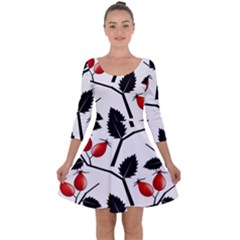 Rose Hip Pattern Branches Autumn Quarter Sleeve Skater Dress
