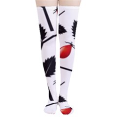 Rose Hip Pattern Branches Autumn Thigh High Stockings