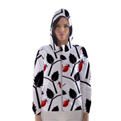 Rose Hip Pattern Branches Autumn Women s Hooded Windbreaker