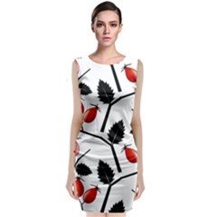 Rose Hip Pattern Branches Autumn Sleeveless Velvet Midi Dress