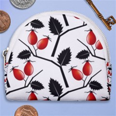 Rose Hip Pattern Branches Autumn Horseshoe Style Canvas Pouch