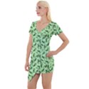 Leaves Pattern Texture Seamless Short Sleeve Asymmetric Mini Dress View1