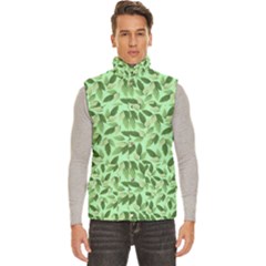 Leaves Pattern Texture Seamless Men s High Neck Button Up Puffer Vest