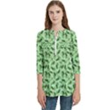 Leaves Pattern Texture Seamless Women s Zip Front V-Neck 3/4 Sleeve Casual Top Pocket Shirt View1