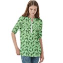 Leaves Pattern Texture Seamless Women s Zip Front V-Neck 3/4 Sleeve Casual Top Pocket Shirt View3