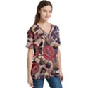 Abstract Flowers V-Neck Split Shoulder Casual T-Shirt View3