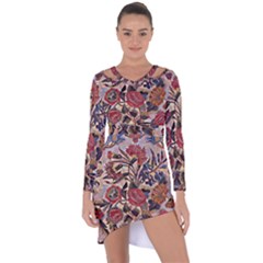 Abstract Flowers Asymmetric Cut-out Shift Dress