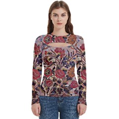 Abstract Flowers Women s Cut Out Long Sleeve T-shirt