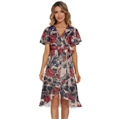 Beautiful Flowers Women s Kimono Wrap Satin Dress