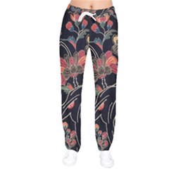 Red Flowers 2 Women Velvet Drawstring Pants