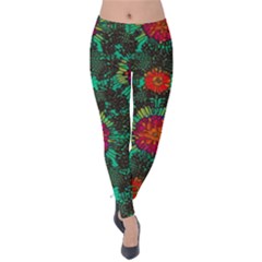 Mid Century Retro Floral 1970s 1960s Pattern 72 Velvet Leggings