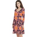 Mid Century Retro Floral 1970s 1960s Pattern 74 Long Sleeve V-neck skater dress with Pockets View2