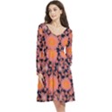 Mid Century Retro Floral 1970s 1960s Pattern 74 Long Sleeve V-neck skater dress with Pockets View3