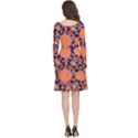 Mid Century Retro Floral 1970s 1960s Pattern 74 Long Sleeve V-neck skater dress with Pockets View4