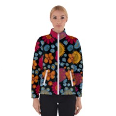 Mid Century Retro Floral 1970s 1960s Pattern 77 Women s Bomber Jacket