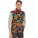 Mid Century Retro Floral 1970s 1960s Pattern 77 Men s High Neck Button Up Puffer Vest View3