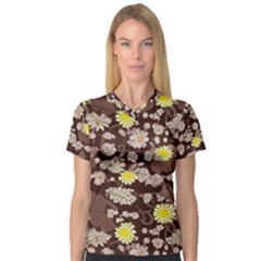 Mid Century Retro Floral 1970s 1960s Pattern 84 V-neck Sport Mesh T-shirt