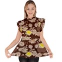 Mid Century Retro Floral 1970s 1960s Pattern 84 Ruffle Collar Short Sleeve Chiffon Top View1
