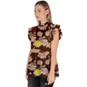 Mid Century Retro Floral 1970s 1960s Pattern 84 Ruffle Collar Short Sleeve Chiffon Top View2