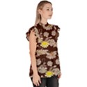 Mid Century Retro Floral 1970s 1960s Pattern 84 Ruffle Collar Short Sleeve Chiffon Top View3