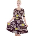Mid Century Retro Floral 1970s 1960s Pattern 84 Quarter Sleeve A-Line Dress View1