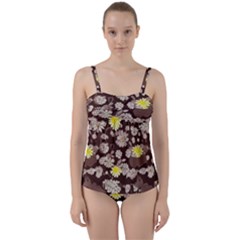 Mid Century Retro Floral 1970s 1960s Pattern 84 Twist Front Tankini Set