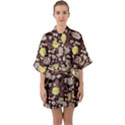 Mid Century Retro Floral 1970s 1960s Pattern 84 Half Sleeve Satin Kimono  View1
