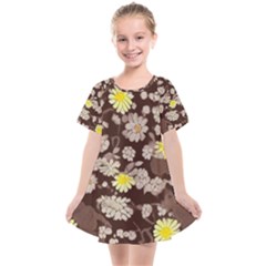 Mid Century Retro Floral 1970s 1960s Pattern 84 Kids  Smock Dress