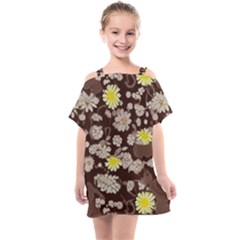 Mid Century Retro Floral 1970s 1960s Pattern 84 Kids  One Piece Chiffon Dress