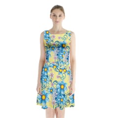 Flowers Bloom Blossom Petals Plant Sleeveless Waist Tie Chiffon Dress