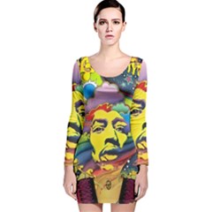 Psychedelic Rock Jimi Hendri Long Sleeve Velvet Bodycon Dress