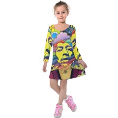 Psychedelic Rock Jimi Hendri Kids  Long Sleeve Velvet Dress