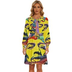 Psychedelic Rock Jimi Hendri Women s Round Neck Long Sleeve Bow Deco Dress