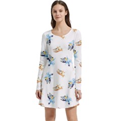 Bluey Pattern Long Sleeve Velour Skater Dress