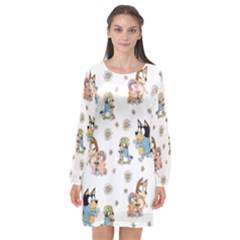 Bluey, Bluey Merch, Bluey Pattern, Bluey Bluey, Bingo, Bluey Design, Bluey Dog Long Sleeve Chiffon Shift Dress 