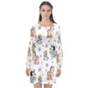 Bluey, Bluey merch, Bluey pattern, Bluey Bluey, bingo, Bluey design, bluey dog Long Sleeve Chiffon Shift Dress  View1