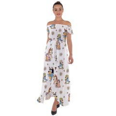 Bluey, Bluey Merch, Bluey Pattern, Bluey Bluey, Bingo, Bluey Design, Bluey Dog Off Shoulder Open Front Chiffon Dress