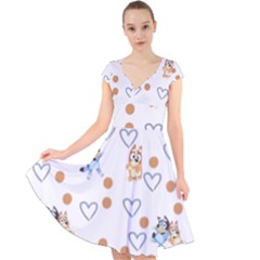 Bluey, Bluey Merch, Bluey Pattern, Bluey Bluey, Bingo, Bluey Design, Bluey Dog Cap Sleeve Front Wrap Midi Dress