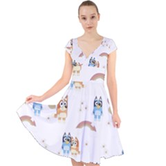 Bluey, Bluey Merch, Bluey Pattern, Bluey Bluey, Bingo, Bluey Design, Bluey Dog Cap Sleeve Front Wrap Midi Dress