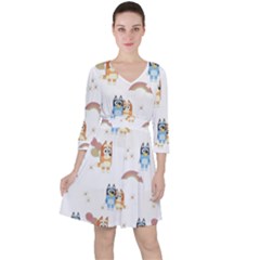 Bluey, Bluey Merch, Bluey Pattern, Bluey Bluey, Bingo, Bluey Design, Bluey Dog Quarter Sleeve Ruffle Waist Dress