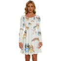 Bluey, Bluey merch, Bluey pattern, Bluey Bluey, bingo, Bluey design, bluey dog Long Sleeve Wide Neck Velvet Dress View1