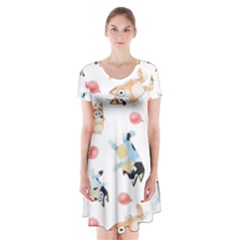 Bluey, Bluey Merch, Bluey Pattern, Bluey Bluey, Bingo, Bluey Design, Bluey Dog Short Sleeve V-neck Flare Dress